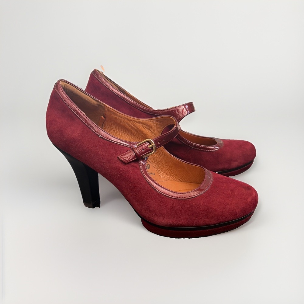 Sofft Women's 11M Leather Suede Wine Red Mary Jane Heels Cottagecore Bohemian